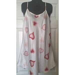 Vintage 90s Shiny Satin Slip Dress TR Bentley Medium Hearts Chemise Coquette